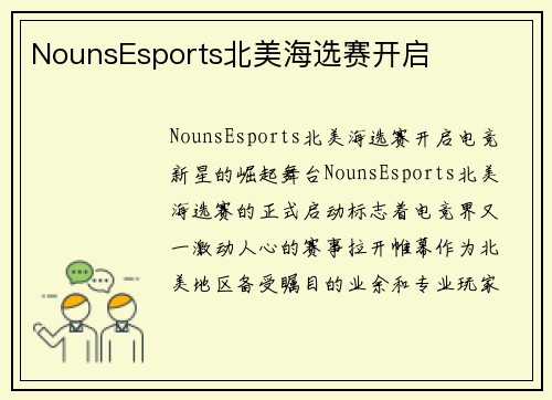 NounsEsports北美海选赛开启