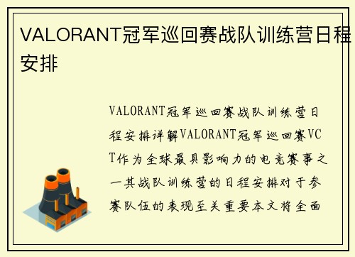 VALORANT冠军巡回赛战队训练营日程安排
