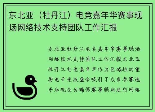 东北亚（牡丹江）电竞嘉年华赛事现场网络技术支持团队工作汇报