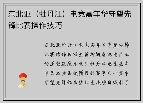 东北亚（牡丹江）电竞嘉年华守望先锋比赛操作技巧